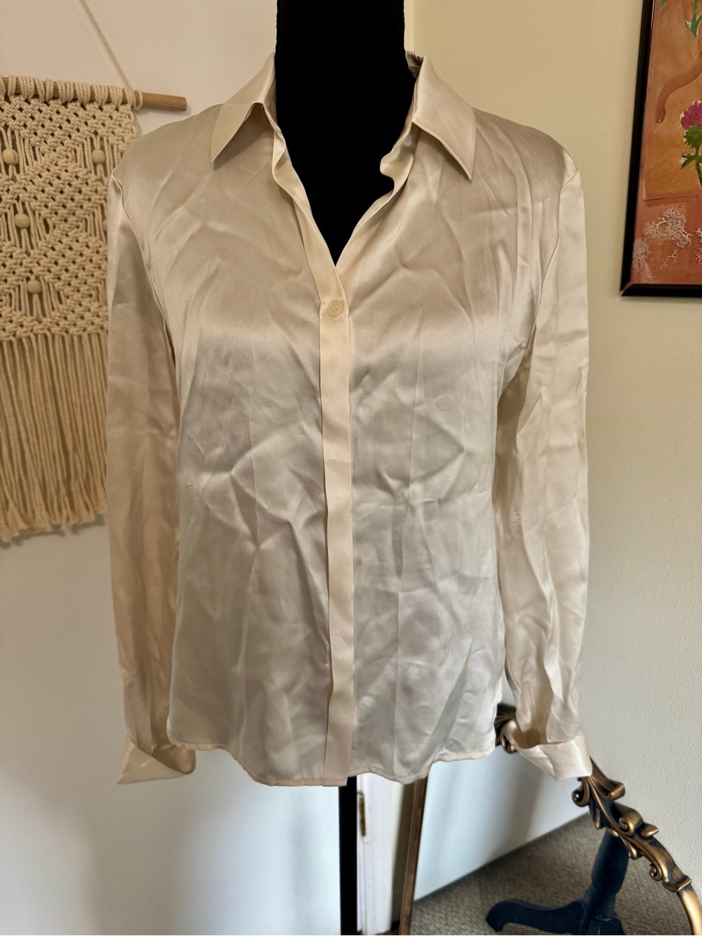 Elegant Cream Button-Down Satin Blouse